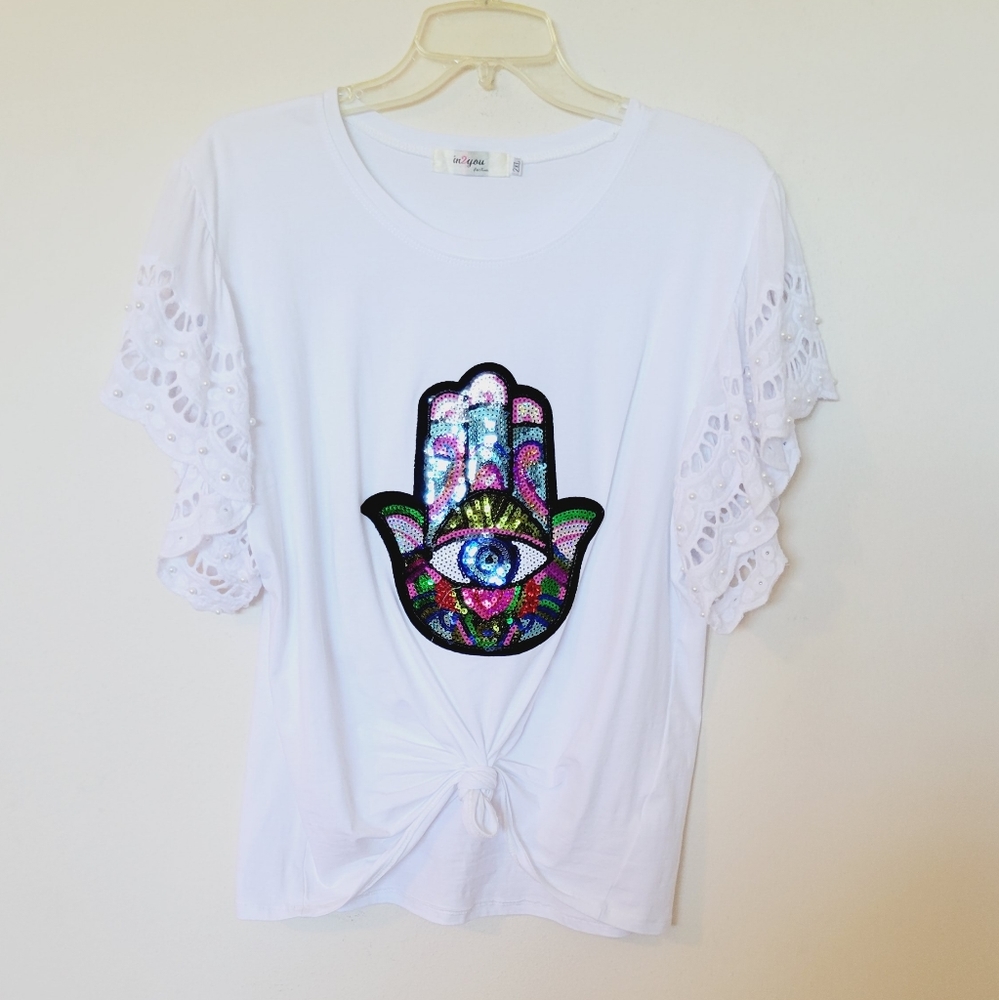 Plus Women The hand of Fatima Sequins Blouse